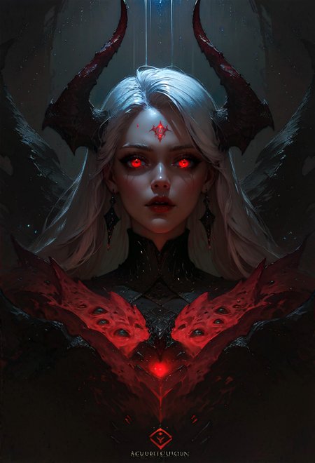 score_9, score_8_up, score_7_up,  1girl, solo, glow eyes, white hair, red light, demon, full face, symmetry, dark theme  <lora:pony/concept_art_darkside:0.8> concept art, realistic <lora:pony/gwent_v2.0:0.6> gwentstyle <lora:pony/expressiveh:0.8> expressiveh