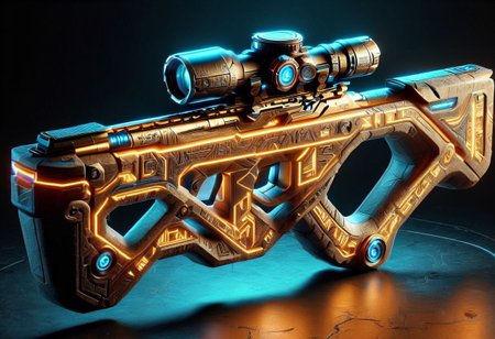 egyptTech, neon crossbow, scope, Egypt Tech neon crossbow with scope, fantasy Egypt Tech neon crossbow with scope, science-fiction Egypt Tech neon crossbow with scope, Egypt Tech neon crossbow with scope aesthetic, elegant, majestic, detailed, ultra realistic, masterpiece, high detailed skin, high definition, high quality, anime cgi, detailed matte painting, deep color, fantastical, intricate detail, splash screen, complementary colors, fantasy concept art, 8k resolution, Unreal Engine 5