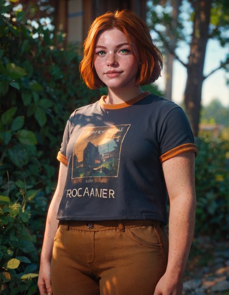 score_9, score_8_up, score_7_up, <lora:swann_v1-000015:0.7>, swann, 1girl, orange hair, short hair, green eyes, freckles, body freckles, plump, t-shirt, brown pants, standing, arms at sides, facing viewer, looking at viewer, outside, depth of field, cinematic lighting, <lora:StS_PonyXL_Detail_Slider_v1.4_iteration_3:3>