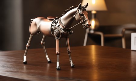 <lora:vintagemechcd_xl-000012:0.8>,a simple-structured horse made of vintagemechcd_xl standing on wooden table,desktop ornament,detailed,hi-res photo,bronze theme,chinese zodiac,no humans,close-up,microspur,indoors,living room,simple background, emotional,harmonious,high budget,moody,epic,gorgeous,perfect lighting,realistic,photorealistic,photographic,photo (medium),real,moody lighting,volumetric lighting,reality ray tracing,8K,HDR,UHD,masterpiece,best quality,highly detailed,high resolution,finely detail,extremely detailed,ultra detailed,wallpaper