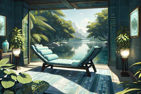 highly insanely detailed, masterpiece, top quality, best quality, highres, 4k, 8k, RAW photo, (very aesthetic, beautiful and aesthetic),  
(code_style,codestyle),traditional chinese text,(sympattern,geometric pattern),geometric pattern wallpaper, 
<lora:CodeStyle (half generic class)_564920:1>, 
(1girl:1.3), 1other, 
Solarium,Serene room with glass walls offering panoramic views of the Nile,potted palms adding a touch of greenery,mosaic tiles depicting aquatic scenes underfoot,chaise lounges draped in silk throws,and golden sconces illuminating the space,âââ