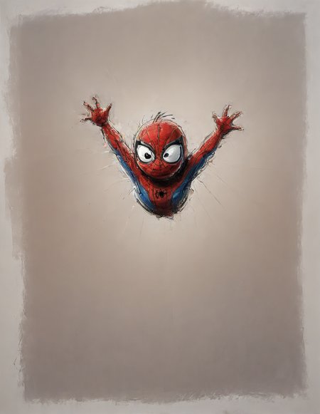 impactful color paint of cute drawing of spiderman, waving, highly detailed, 8k, sharp, professional, clear, high contrast, crystal clear