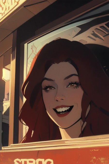 (exciting graphic novel style:1.3), 1girl, portrait, an vampire princess with a (snob grin, teeth.1.2), (very beautiful:1.85), steam, strong complex light, contrast shadows, in front of a chaotic porta, (line art:0.15)