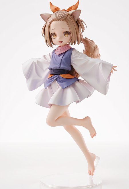 (score_9:0.9),score_8_up,score_7_up,rating_safe,anime style,(zPDXL),(zPDXL3),<lora:Ash Blossom & Joyous Spring ponyXL v1:0.71>,ash blossom & joyous spring, 1girl, solo, barefoot, 3d, tongue out, pvc figure, full body, :p, toes, outstretched arms, looking at viewer, open mouth, red hair ribbon, simple background, sleeves past wrists, white kimono