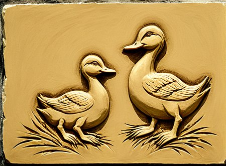 Bas-relief of two ducklings, <lora:Bas-relief-000004:1>