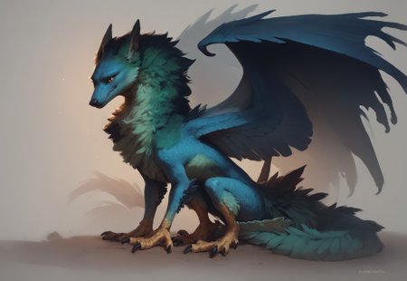 score_9, score_8_up, score_7_up, solo, 1girl, feral, thalriven, wings, sitting, green fur, blue scales, 