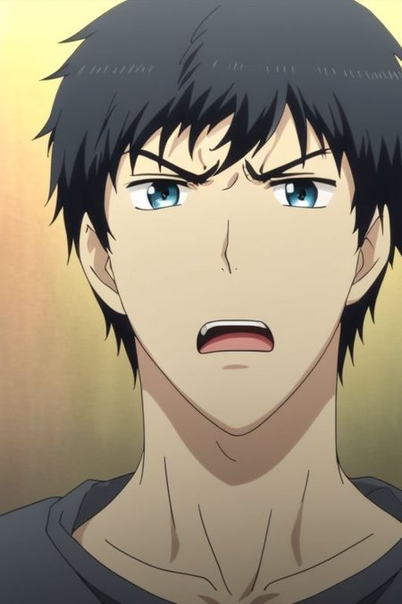 high resolution, solo, best quality, 1Boy, Arata Kaizaki, Portrait, Black Hair, Blue Eyes, anger, fight, OverallDetail