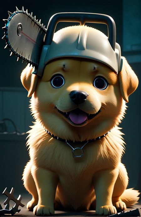 <lora:custom_pochita:0.8> a dog with a chainsaw in the head, pochita, cinematic lighting, arnoldrender,  Color, beyond cognitive material, Ultra adn cognizant Lighting Tips, Texture, and finally zbrush layered rendering.
Then fine fur, cute and cuddly, like a Labrador, and then a dangerous combination, canon r5, Enter testp to strengthen upbeta
<lora:sdxl_photorealistic_slider_v1:0.8>
 <lora:FaeTastic:0.2> <lora:add-detail-xl:0.6>