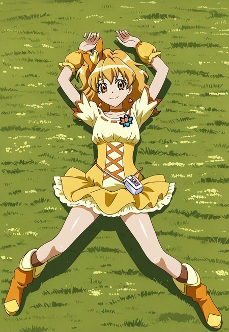 safe_pos, detailed background, shiny skin, posing,
<lora:curepine.pony:1>,
curepine, wide hips, 
 high quality, solo, lying, on back, arms up, spread arms, spread legs, closed mouth, on grass, full body, looking at viewer, smile, best quality