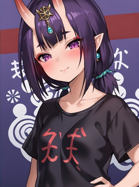 detailed background, shiny skin,  posing, rating safe, 
<lora:grimgrim.pony:1>
grimgrim, shuten,  
clothed girl, upper body, 
casual clothing, shirts,