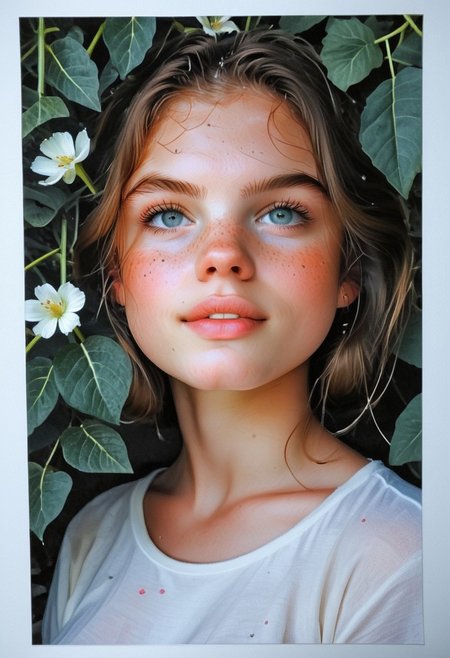 cute and gorgeous girl, young, cute, sweetheart, big breasts, adorable face, cute round face, cute outfit, white sneaker, full body photo, provocative, hips, amateur photo, 4ng3l face, traditional media, amateur, reddit, real life photo, film grain, raw, detailed face, detailed perfect gorgeous face, gr33n, plant, flower, d3t41l3d,
