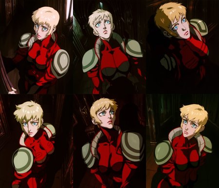 best quality, highres, absurdres, (traditional media, refined digital media \(artwork\):0.6),  masterpiece, anime screenshot, 1990s (style),
(JJFrenchie/Joel Jurion,(artist: xxoom:0.5), (artist: incase:0.6), artist: sabu \(sabudenego\),universal portrait, angle, dynamic, perspective, solo,
1girl, leila marcus \(vampire hunter d\)  ,  shoulder armor, 
blue eyes, wide open eyes , eyelashes,medium breasts, pink lips,medium blonde hair) head turned to the side, red armor, shadow, lighting,
dark theme, indoors, church interior,
 <lora:Vampire Hunter D Illustrious-step00000700:0.9>