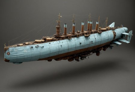 masterpiece, best_quality, very_aesthetic, highres, absurdres, ultra detailed, airship,  battleship, steampunk, Victorian, 
flying over the south sea,
 airship, vehicle focus, no humans, military vehicle, military, science fiction, aircraft flying, radio antenna, cannon, machinery, (light gray/light blue vehicle), 
spiral, pipe ,rivets, ,wire,