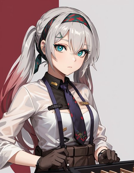 (extremely detailed CG unity 8k wallpaper),(masterpiece), (best quality), (ultra-detailed), (best illustration),(best shadow), (sharp eyeliner, eyeshadow, detailed eyes:1.2), kitchen
,BREAK
(lam:1.2), hairband, necktie
<lora:LWMMG:1>