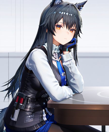 <lora:endfieldstyleV2:0.85>,endfieldstyle,3D,<lora:Texas_Arknights:1>,Texas,long hair,black hair,wolf ear,s wolf tail,orange eyes,omertosa,texas the omertosa \(arknights\),white background, omt pantyhose, (masterpiece:1.2), best quality, highres,extremely detailed CG,perfect lighting,8k wallpaper,anime, comic, game CG,<lora:hand 5.5:1>,