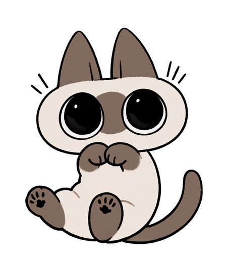 Score_9,score_8_up,score_7_up,solo,black eyes,siamese cat,big eyes,cat_tail,claws,cuteg,cartoon,<lora:Role_Siamese_cat_v2:0.8>,<lora:Style_Expressive_H_v1:0.8>,white background,