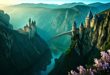 towers ringed in mist, sunrays, mixed media, flux-style, surrealism, fantasy, great lighting, A surreal landscape highly detailed, extremely high-resolution details, appears trapped in an optical illusion of reflections and refractions, colorful, Spring, cherry blossoms in the wind, sweeping vistas, majesty, spring blooms, (Zhangjiajie mountains:1.2),  (((Paris in contemporary France, baroque architecture, European architecture, German Renaissance towers))), (stone arch bridges:1.05), winding rivers extending to the horizon, professional photography, natural lighting, volumetric lighting maximalist. vivid, vibrant colors, intricately detailed, (psychedelic colors, psychedelic colors:1.15), complex, elegant, expansive, fantastical, film photography style, medium grain, cmnt
 (8k uhd:1,4)
 <lora:add-detail-xl:1>
 <lora:Dynamic Poses:1>