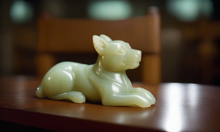 cinematic film still <lora:jadecarvingcd_xl-000007:0.8>,a statue of a dog made of (jadecarvingcd_xl,jade carving,translucent) on floor,no humans,long-focus,indoors,chinese zodiac,wooden table,cutie,cute,still life,animal statue,front view,facing viewer,looking at viewer . shallow depth of field, vignette, highly detailed, high budget, bokeh, cinemascope, moody, epic, gorgeous, film grain, grainy, 8K, HDR, UHD, masterpiece, best quality, highly detailed, high resolution, finely detail, extremely detailed, ultra detailed, wallpaper