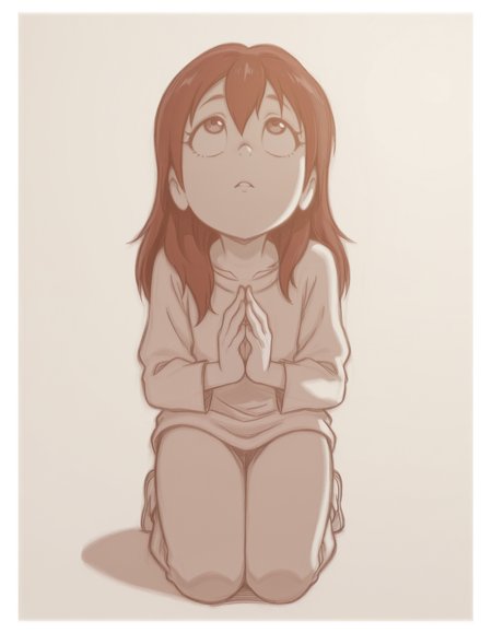 masterpiece, best quality, simple background, white border, 1girl, solo, <lora:anatomy_helper:0.8>
<lora:BranSant:0.9> bransant, traditional media, graphite \(medium\), limited palette, 
kneeling, hands together, looking up, eye visible, detailed hands, full body, serene expression, soft lighting, matsuoka gou, free!
