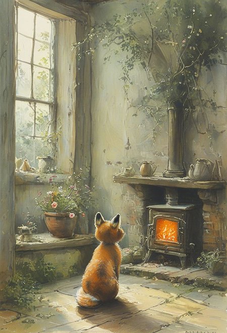 masterpiece,best quality,<lora:tbh131-sdxl:0.8>,fox,painting,style of E. H. Shepard,