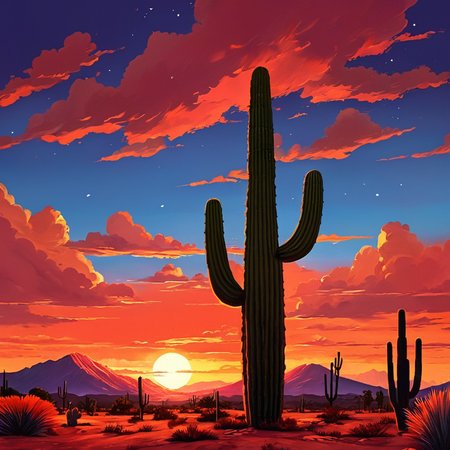 anime artwork of  <lora:perfection style:0.5> <lora:detailed:0.5> perfection detailed
 <lora:Rodriguez's Mexico Trilogy film style:1> In cartoon
In the United Mexican States an epic sunset with a red sky and a cactus,outdoors,sky,cloud,tree,no humans,scenery,sunset,mountain,red theme,landscape,orange sky,red sky , cinematic, film, kodak, Rodriguez's Mexico Trilogy film style, anime style, key visual, vibrant, studio anime,  highly detailed