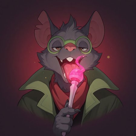 safe_pos, masterpiece, nsfw, good quality, best quality, normal quality, great quality, source_furry, latest, 2024, 2023, pretty face, olo, doak, splash art style, character focus, by lewdzure, by nawka, by powfooo, by nezumin, partial body, portrait
BREAK 1boy, younger man, short, green adventurer coat, red neck scarf, ((drunk:1.2)), top view, drunk atmosphere, twink, immature, punk, showing off, TwitchLoL, face focus, rodent, happy drunk, booze, liquor, solo, rat, male, furry, looking at viewer, dark grey body fur, ((neck tuft:1.2)), glistening eyes, ((licking magic wand:1.5)), drunken haze, simple bg, 