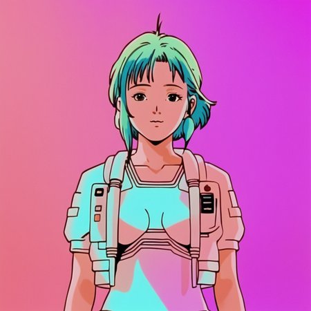 realistic, k4r1n woman standing, kawaii, cute, medium shot, happy, front view, background of gradient fluorescent, pastel tones (by wes anderson:1) <lora:k4r1n-000005:0.6>