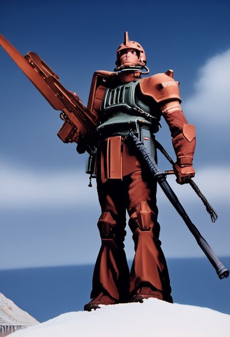 score_9, score_8_up, score_7_up, source_anime, cowboy shot, side view, BREAK, ( garma_zaku, pink monoeye, one eye, looking to the side, holding rifle in both hands, ) 1mech, mech focus, solo, BREAK, snow, ice, ice mountains, dark blue violet sky, night time, starry sky, Realistic, Relaxed, Moonlit, beautiful detailed supreme quality color intricate, dynamic dramatic beautiful full taking, contemporary fine detail, highly detail, dynamic background, positive emotional, background curving upwards,