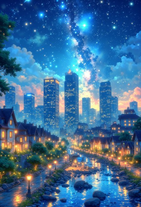 Manila Skyline Under a Starry Night
"The bustling skyline of Manila glows under a deep starry sky, with the towering skyscrapers of Makati and Bonifacio Global City illuminating the night. The Pasig River reflects the golden lights of the city, while the Milky Way stretches across the heavens. Gentle ocean breezes from Manila Bay add a serene contrast to the urban vibrance."