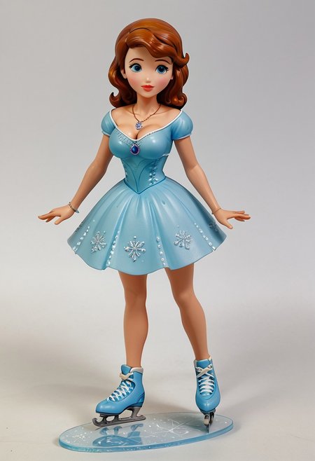 sofia_the_first, necklace, figure skating leotard, dress, on ice rink, large breasts, cleavage
