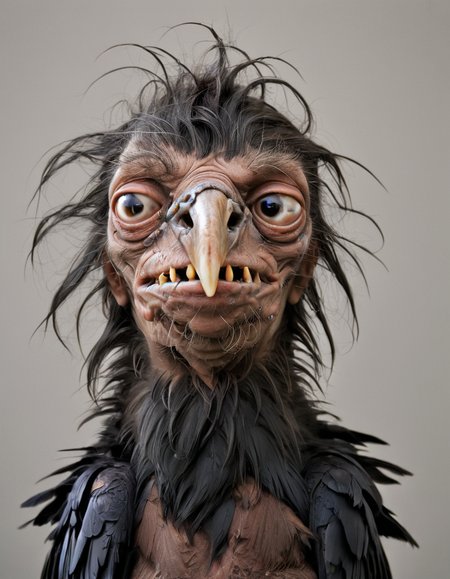 uglylora, 1raven, solo, portrait, ugly