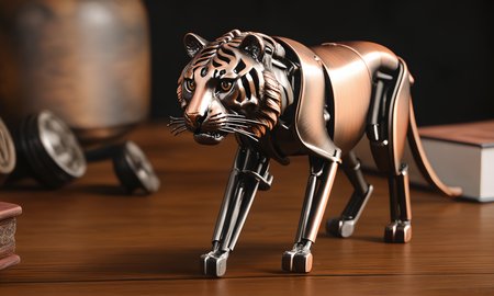 <lora:vintagemechcd_xl-000012:0.8>,a simple-structured tiger made of vintagemechcd_xl standing on wooden table,desktop ornament,detailed,hi-res photo,bronze theme,chinese zodiac,no humans,close-up,microspur,indoors,living room,simple background, emotional,harmonious,high budget,moody,epic,gorgeous,perfect lighting,realistic,photorealistic,photographic,photo (medium),real,moody lighting,volumetric lighting,reality ray tracing,8K,HDR,UHD,masterpiece,best quality,highly detailed,high resolution,finely detail,extremely detailed,ultra detailed,wallpaper