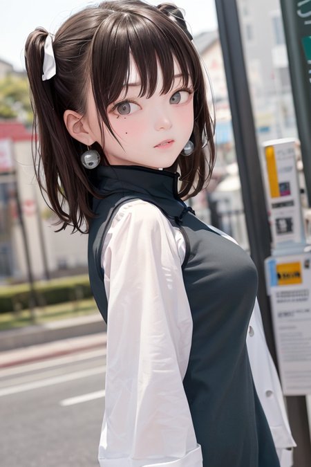 masterpiece, best quality, 1girl, brown hair, grey eyes, mole under eye,  <lora:yaozhi_anm_v15:0.7>, yaozhi\(fkey\),  yaozhi\(china_cloth\),