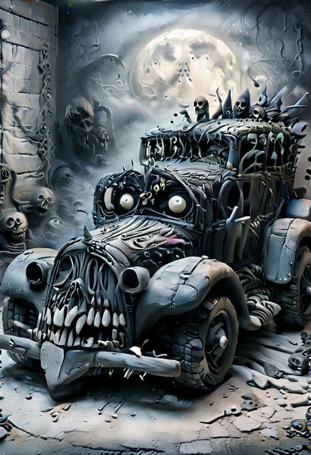 (best quality), (UHQ, high resolution),c1t03nt5,realistic, black car, horror theme ,ais-drkclymtn,
