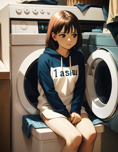 score_9,  score_8_up, score_7_up
<lora:higashiyamashouPony-000008:1> film grain,
<lora:nase-ponyxl-000035:0.7> seasu, shirt, hoodie, shirt, raglan sleeves,
1girl, sitting, laundry basket, washing machine
