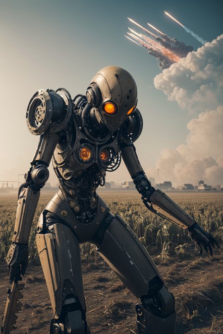 (plain 2D black on yellow two-colour illustration, pastel, two-colour, stains, aged and tattered, (pop icon art style:1.5))
(from below:1.1), oats field, misty dusk and fog, exterior, (a close portrait, girl, medieval, medieval cyborg girl:1.1), haymaker, harvest, [scythe:.4], cogs, gears, wires, cabels, robot, looking at the viewer, steampunk style hangar, head tilt, beautiful eyes, (cyborg girl body, sit, aestetic pose, harvesting machines, wheels, asphalt, industrial, glass, machinery, factory:1.1), (Dynamic Angle:1.5), (Dynamic Pose:1.5), (Expressive Thematic Background:1.3), (Ballistic Missles:1.3), (Alien Skies:1.3), (Key Lighting, Selective Focus:1.3),