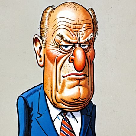 cartoon of Gerald Ford,  in donmartin style, caricature,   dismayed face expression,  HQ, high resolution,  full body pose,  crisp lines, detailed eyes     <lora:DonMartin_StyleXLv6.6:0.8>  <lora:add-detail-xl:0.04> <lora:xl_more_art-full_v1:0.05>