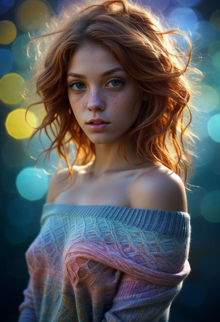 mysterious girl with freckles, an exotic girl in off-shoulder sweater, fading backlit background, pastell colours, alluring goddess, by Minjae Lee, Carne Griffiths, Emily Kell, Steve McCurry, Geoffroy Thoorens, Aaron Horkey, Jordan Grimmer, Greg Rutkowski, amazing depth, double exposure, surreal, geometric patterns, intricately detailed, bokeh,  perfect balanced, deep fine borders, artistic photorealism , smooth,  great masterwork by Suiras  <lora:add-detail-xl:2>  <lora:Double_Exposure:0.5>
