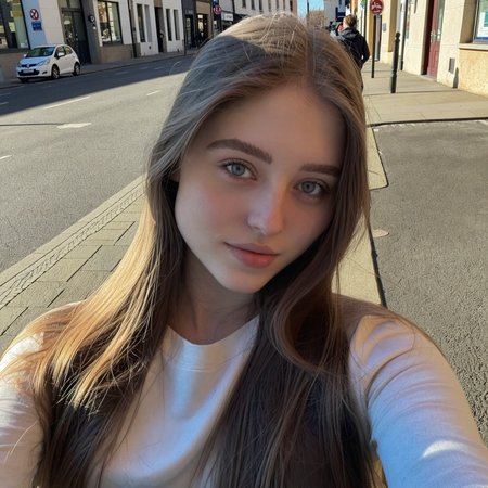 <lora:NoobV065sHyperDmd:1> <lora:babich:1>  selfie, spring clothes, long hair, dark deep blue eyes, soft sunlight, candid street photo, minimal editing, realistic colors,