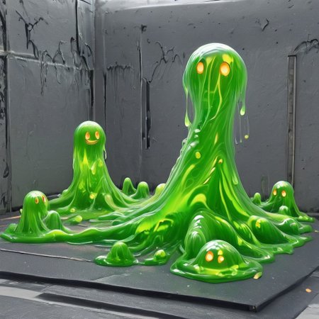 red slime, image of a big sign that say civitbot is you know what , civitai do their userbase badly and with more rainbow  , and more glowing gold slime  everywhere woo
