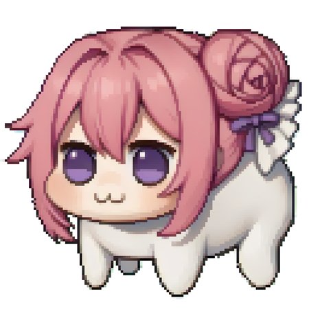 score_9, score_8_up, score_7_up, source_anime BREAK 1girl, solo, <lora:zs_FEDSPortraitsXL:1> fedsportraits, portrait, white background, 
<lora:Doro_X_PDXL_V1:0.8> doro, creature, :3, chibi, pink hair, purple eyes, hair bun, hair bow, no humans, white skin, four legs, solid circle eyes, no pupils