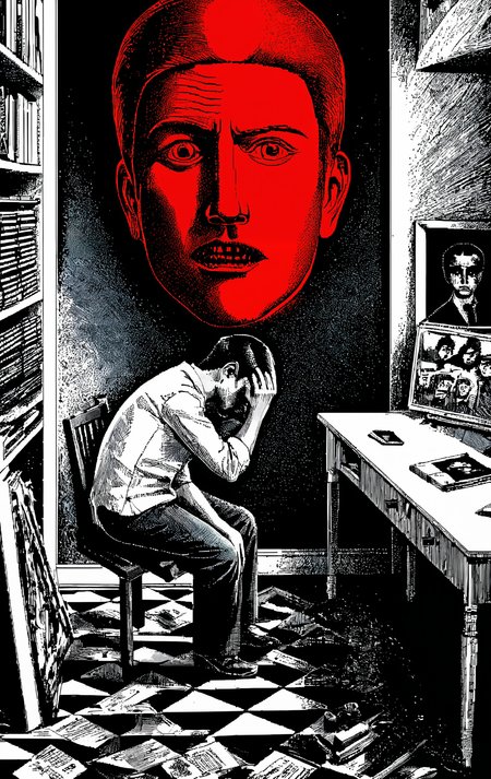 1boy, Uno Moralez, index colors, monochrome, surrealism, transgressive art, red color, room, wolf with human head, <lora:ZEL\Uno_Moralez_v.1.safetensors:0.8:1> <lora:ENCHANCE\XL_lora_offset_02.safetensors:0.3:1> <lora:ENCHANCE\add-detail-xl.safetensors:0.6:1>