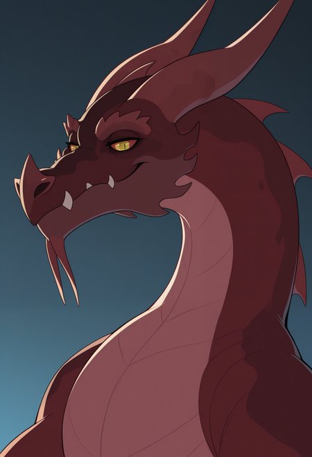 masterpiece,best quality,amazing quality, 1boy, solo, B4lthr0m4w, wyvern, colored sclera, yellow eyes, close up, side angle, smirk,