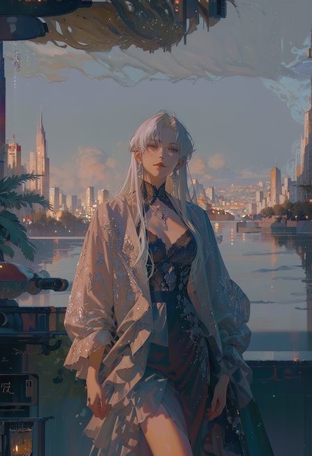 <lora:xdxAKK:0.8>,limited palette,xdx style,cityscape,1girl,long hair,evening_gown,, score_9,score_8_up,score_7_up,source_anime,