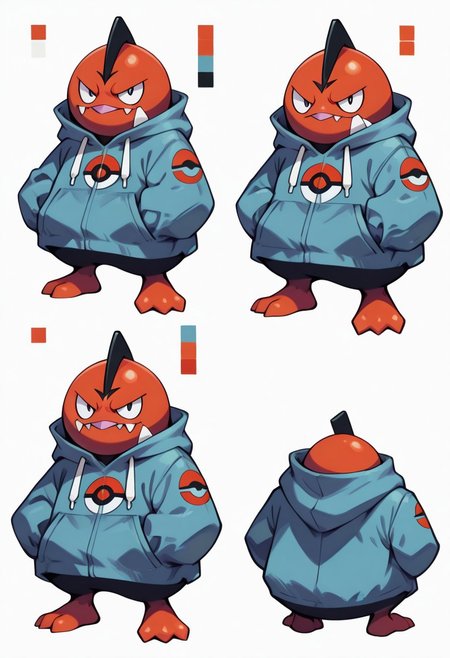 CharacterDesignIllustrious, reference sheet, simple white background, color guide, (multiple views), (full body), 
,,,
Voltorb pokemon, no humans, hands in pockets,