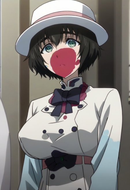 source_anime, official anime artwork, screencap, anime screencap, best quality, <lora:Mayuri_Shiina:1>solo girl, green eyes, thick eyebrows, Mayuri coat, white headwear, ,,,,,,,,,,,,,,,,,anime coloring, anime screencap, 1girl,Solo ,, anime,PUFFY nipple,huge breasts,,,official art, Uncensored ,Unedited ,,,,,,,,,,,,,,