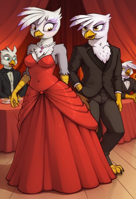 Score_9, Score_8, Score_7, marsminer, gilda_(mlp) avian, gryphon, mythological_avian, anthro, Ball Gown,