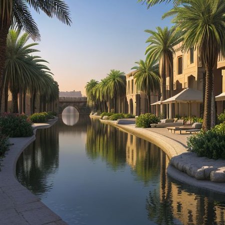 (masterpiece:1.2), (best quality,:1.2), 8k, HDR, ultra detailed, ((photorealistic)), professional light, cinematic lighting, fashion photography, ambient lighting, atmospheric effects, <lora:detail_slider_v4:3>, an oasis with a small river in a sandy desert in Giza Egypt, FanDe, <lora:FantasyDesert-10:1>, epiCPhoto