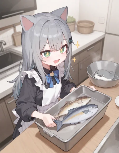 1girl, nachoneko, momoko \(momopoco\), sumiyao \(amam\), reel \(riru\), e-note, konnyaku \(kk-monmon\), ciloranko, ningen mame, wagashi \(dagashiya\), (drooling, mackerel \(fish\), +_+, sparkling eyes:1.1), detailed background, shichirin, smoke, kitchen, sacabambaspis, 
very awa, very aesthetic, masterpiece, best quality, amazing quality, absurdres <lora:dj_sloppa_ill_v2:0.1> <lora:nyaliaXLNBVP1lokrV6311P:0.1> <lora:n_XLNBVP1lokrV6311P:0.2> <lora:ricotte2:0.2>  <lora:748cmXLNBVP1lokrV6311PZ:0.2>