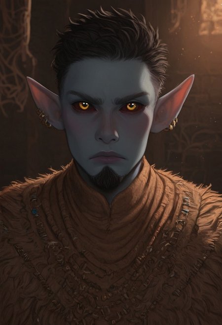 solo, short pointy ears, piercings, random elf face, aquiline features, male dark elf, masculine, long beard, weathered skin, large nose, athletic build,  animated realism, zoomed out, Syrian features, torso, brass pipes and gears, intricate architecture, dwarven masonry, dwemer fixtures, white-green light, gloomy lighting, ancient ruins, interior, stone tiled floor, grey-blue skin, mahogany and ivory clothes, medium armor, bone plate armor, ivory straps and fittings, alien bone ornaments, grey wood neckguard, dark red sclera, black pupils, distant mushroom forest, blue-green light, neon, highly detailed, defined features, looking at viewer, three quarters view, from front, dynamic lighting, 56 years old, light and shadows, patterned cloth, annoyed expression, expressive eyes, detailed medieval clothes, short hair, wavy hair, thick hair, beaded hair, braided hair, under cut hair, semirealistic, alien elf, spanish features, jewish features, black hair, dark red hair, umber skin, sharp features, pastel green berber print cloak, nighttime, high detail, absurdres, pretty eyes, detailed eyes, yellow eyes,
